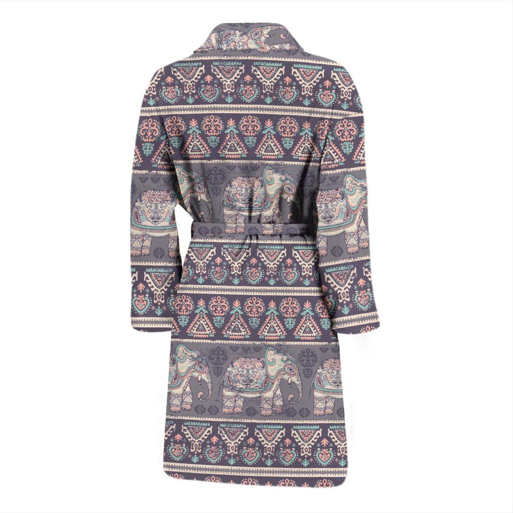 Black Elephant Aztec Pattern Prints Men Long Robe-grizzshop