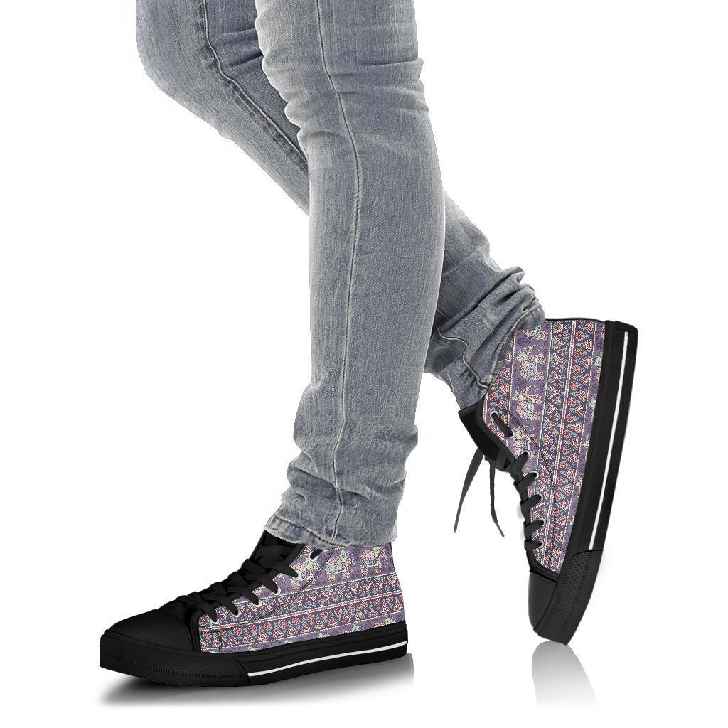 Black Elephant Aztec Pattern Prints Men Women's High Top Shoes-grizzshop