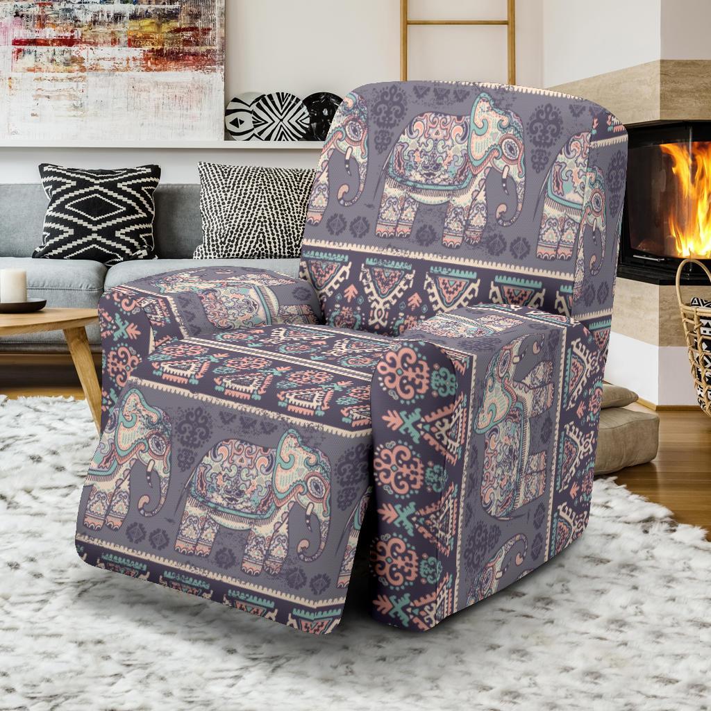 Black Elephant Aztec Pattern Prints Recliner Cover-grizzshop