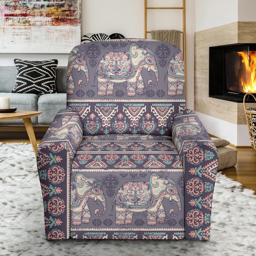 Black Elephant Aztec Pattern Prints Recliner Cover-grizzshop