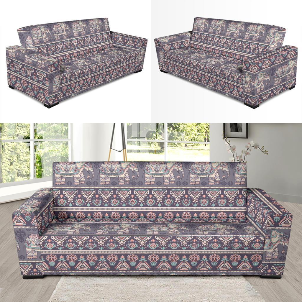 Black Elephant Aztec Pattern Prints Sofa Covers-grizzshop