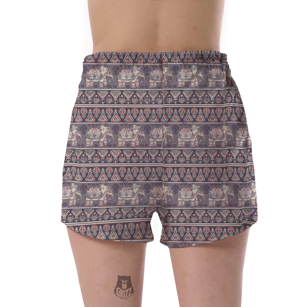 Black Elephant Aztec Pattern Prints Women's Shorts-grizzshop