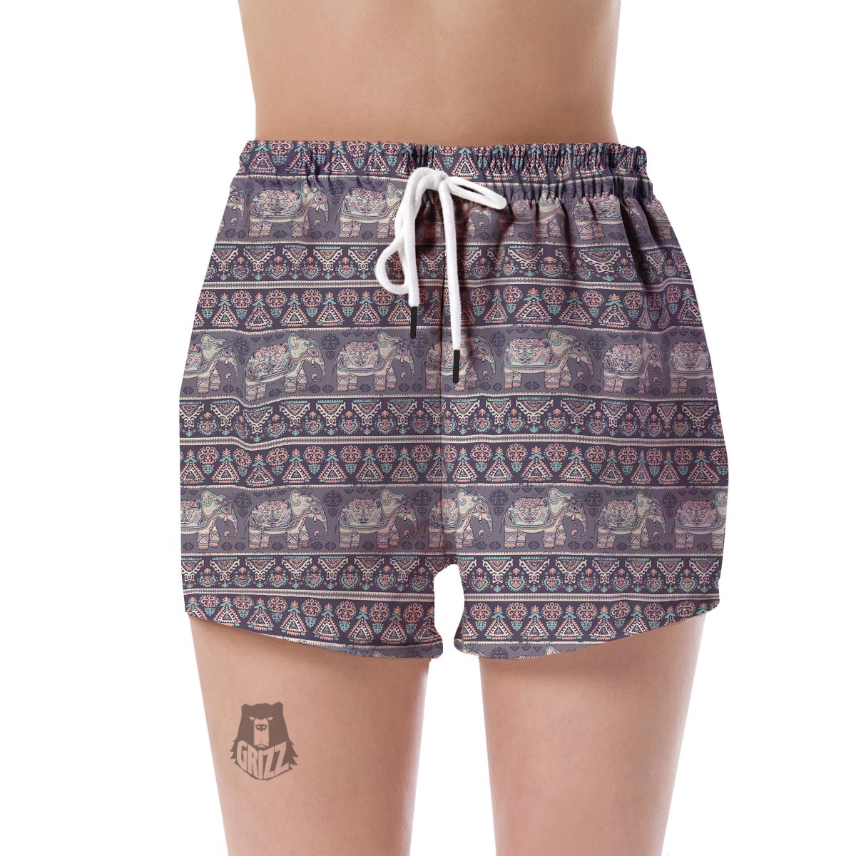 Black Elephant Aztec Pattern Prints Women's Shorts-grizzshop