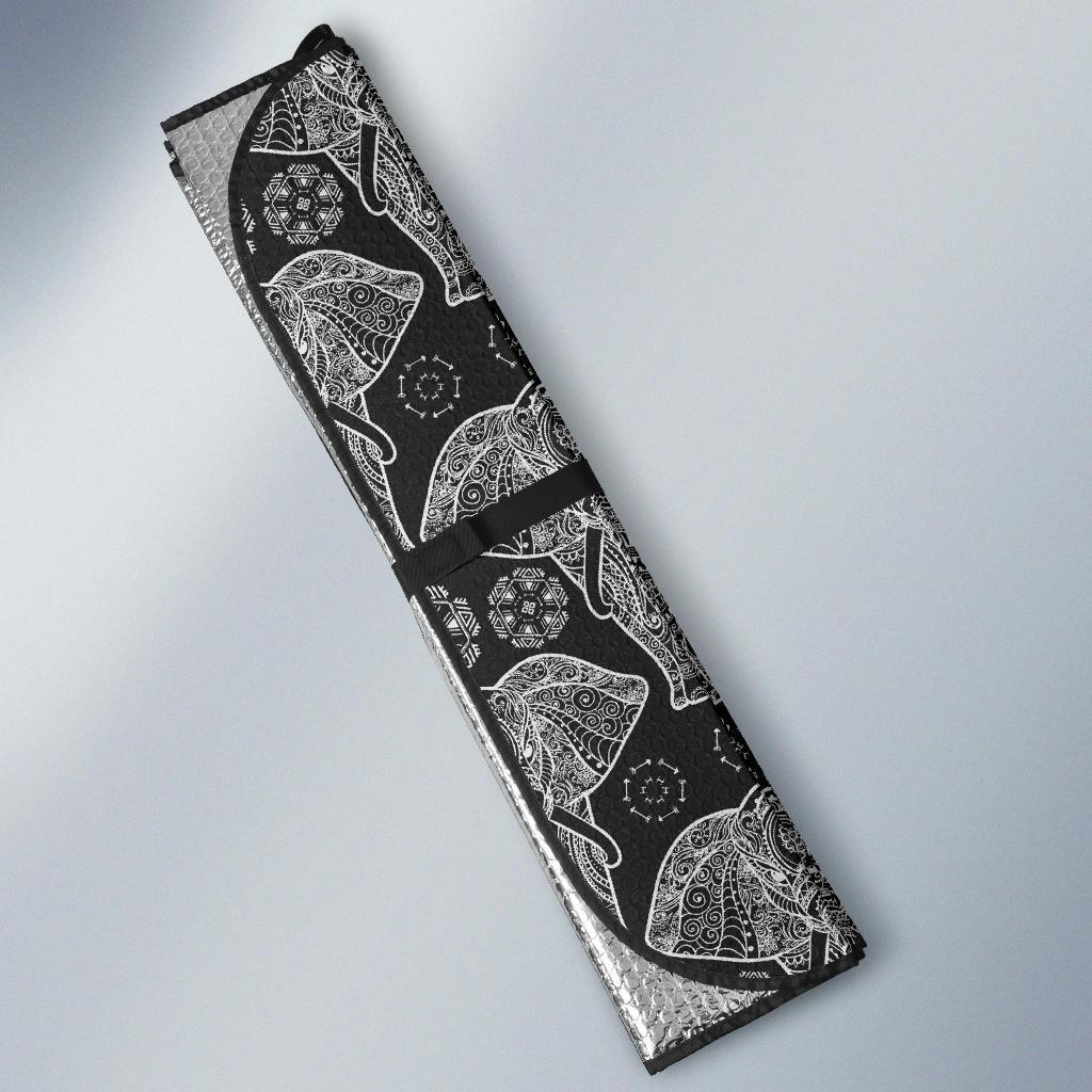 Black Elephant Mandala Print Car Sun Shade-grizzshop