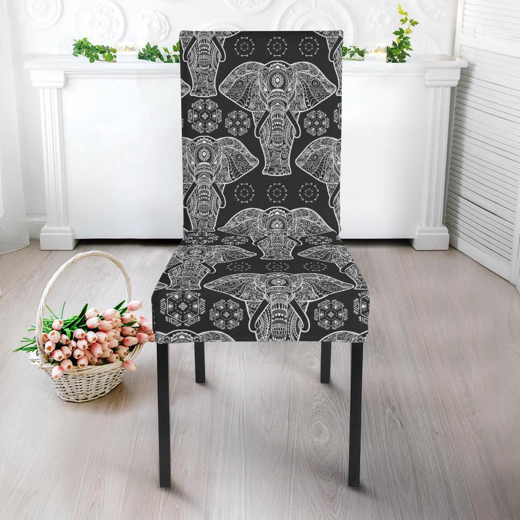 Black Elephant Mandala Print Chair Cover-grizzshop