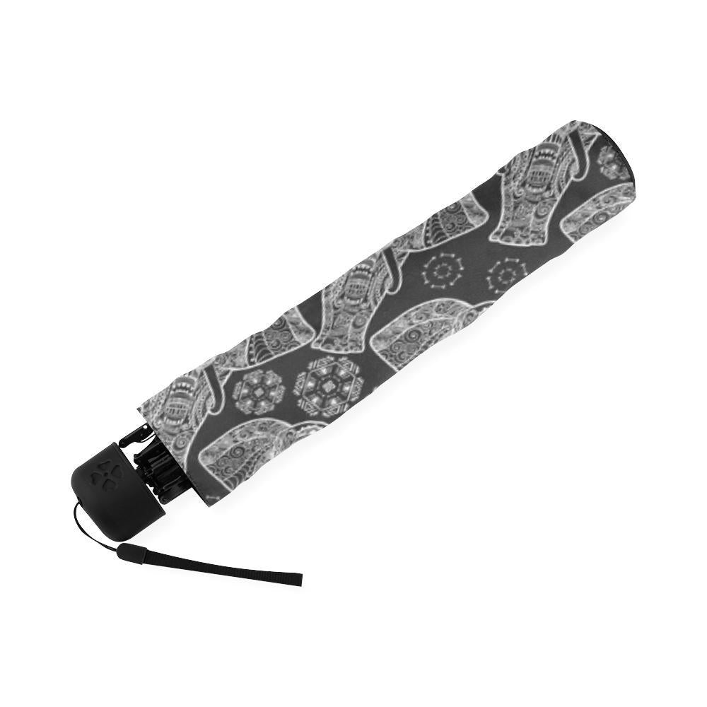 Black Elephant Mandala Print Foldable Umbrella-grizzshop