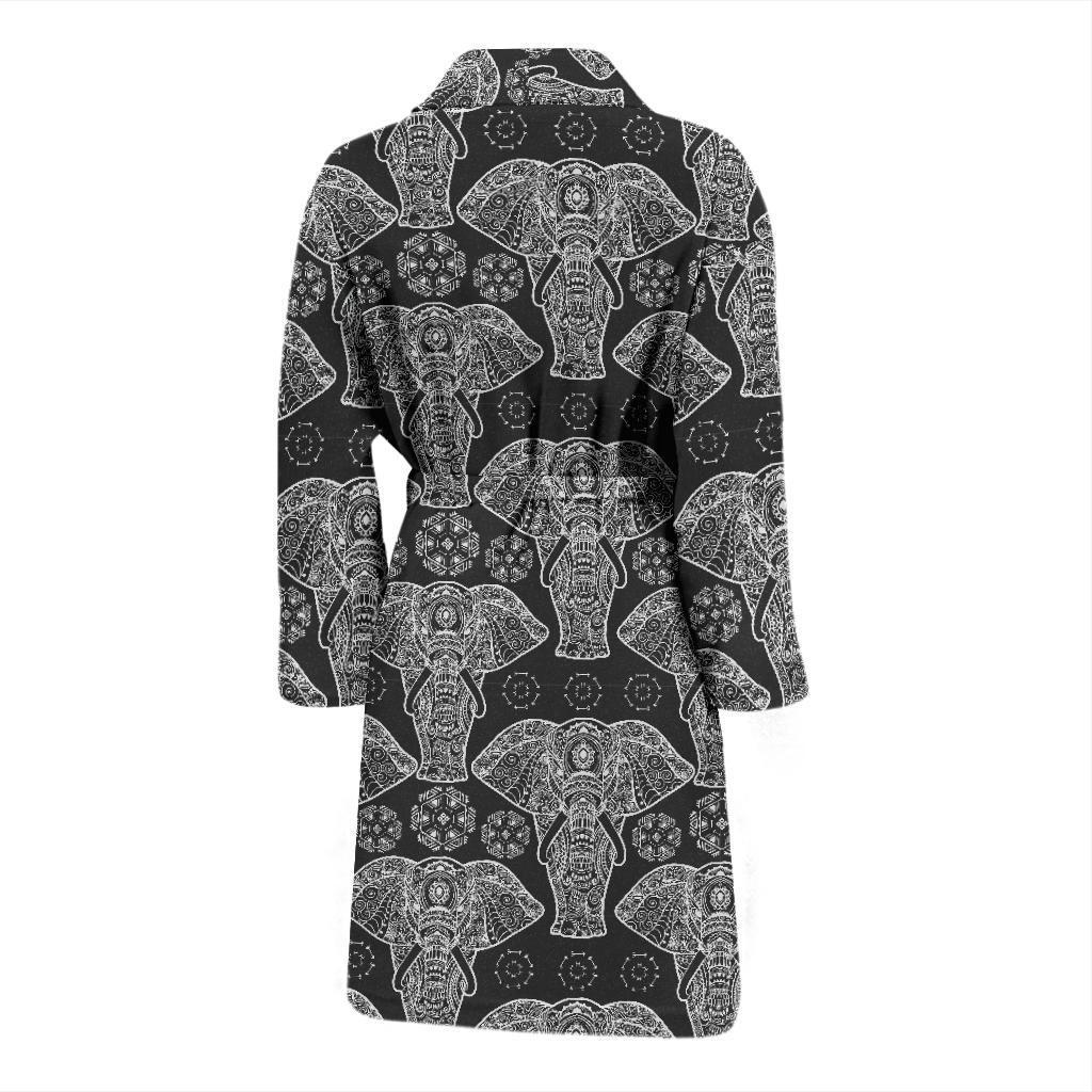 Black Elephant Mandala Print Men Long Robe-grizzshop