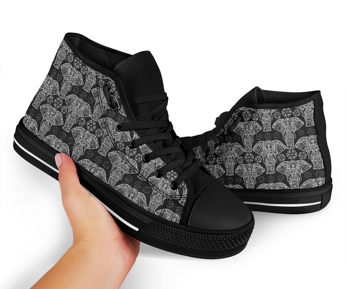 Black Elephant Mandala Print Men Women's High Top Shoes-grizzshop