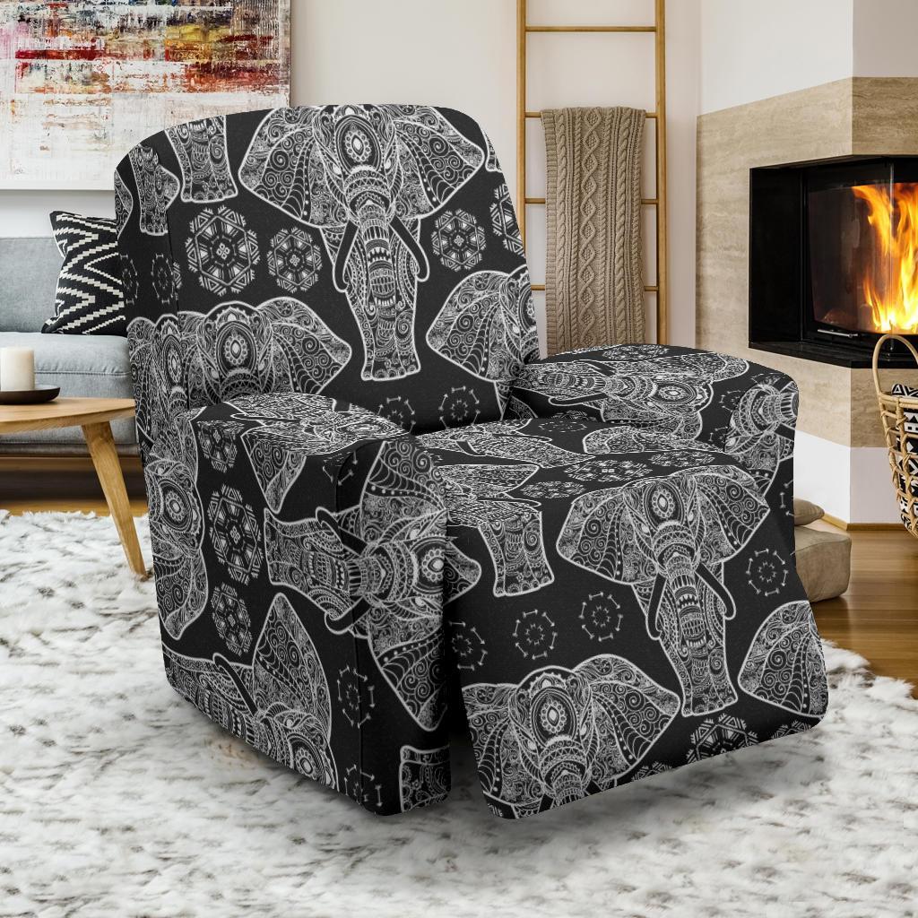 Black Elephant Mandala Print Recliner Cover-grizzshop