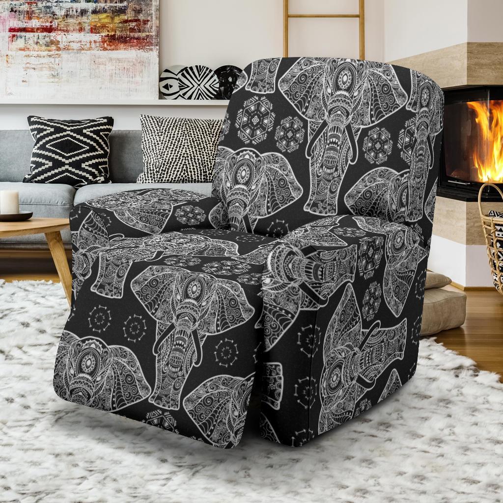 Black Elephant Mandala Print Recliner Cover-grizzshop