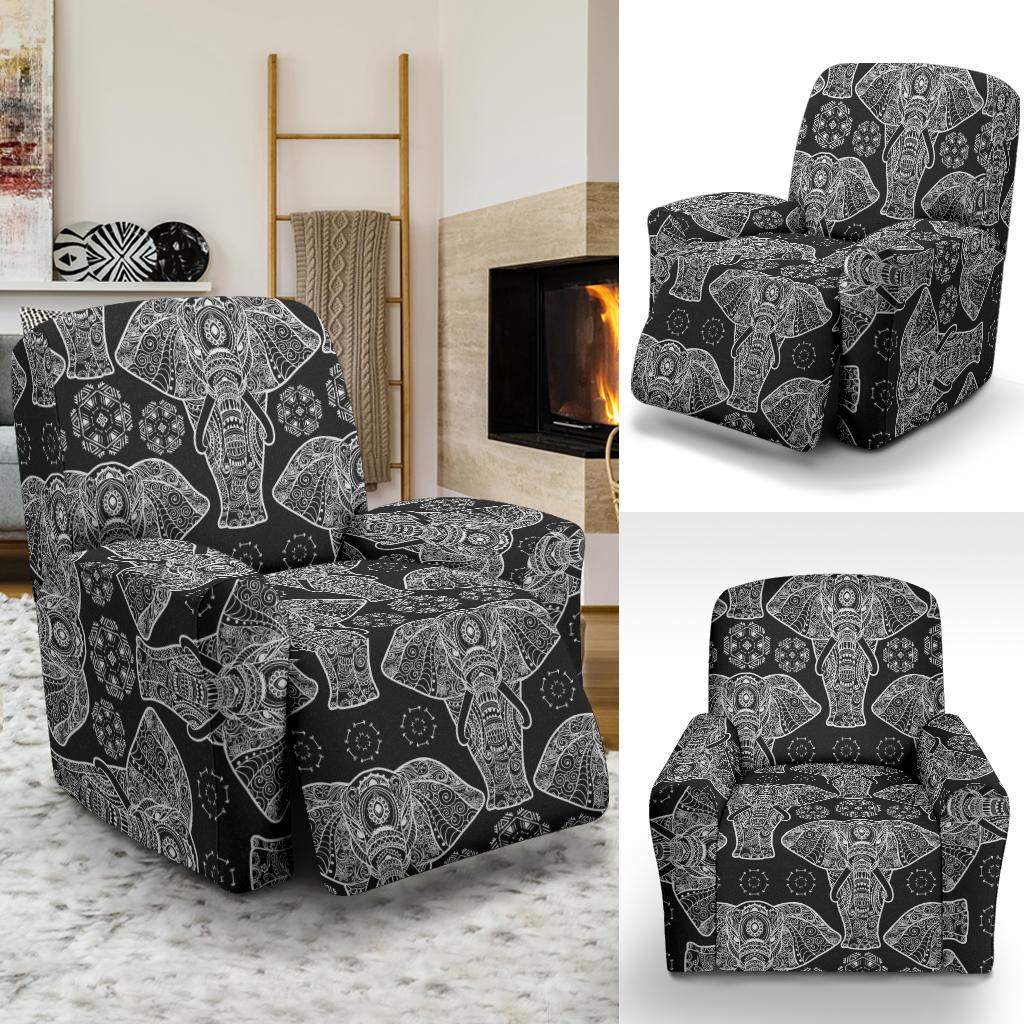 Black Elephant Mandala Print Recliner Cover-grizzshop