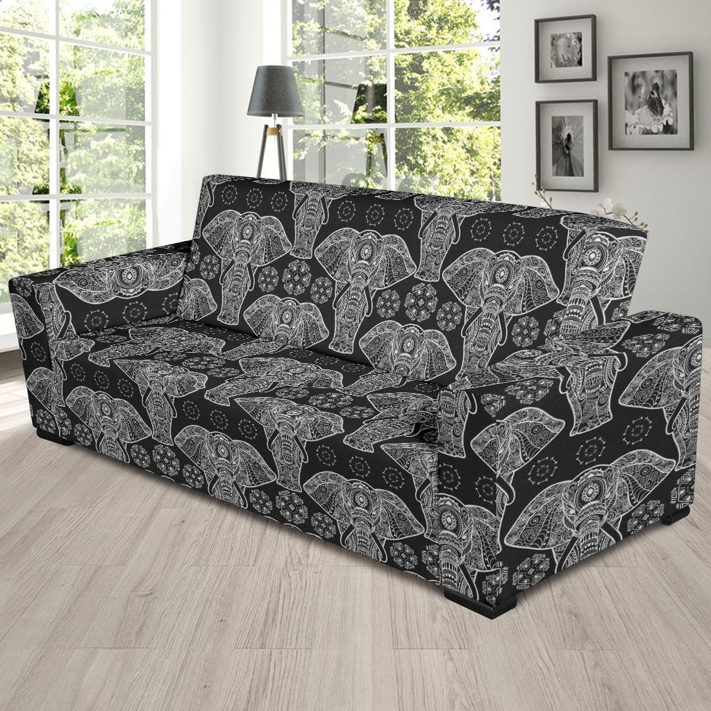 Black Elephant Mandala Print Sofa Covers-grizzshop