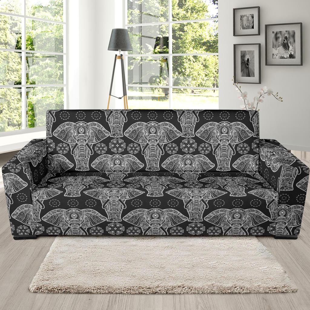 Black Elephant Mandala Print Sofa Covers-grizzshop