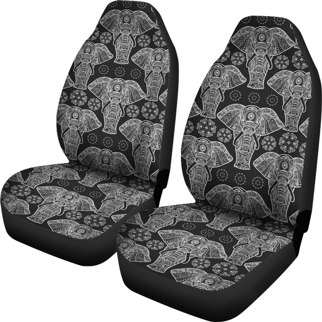 Black Elephant Mandala Print Universal Fit Car Seat Cover-grizzshop
