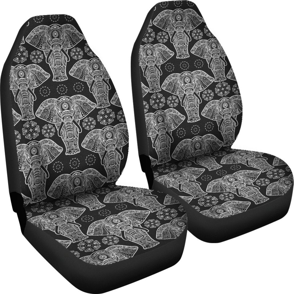 Black Elephant Mandala Print Universal Fit Car Seat Cover-grizzshop
