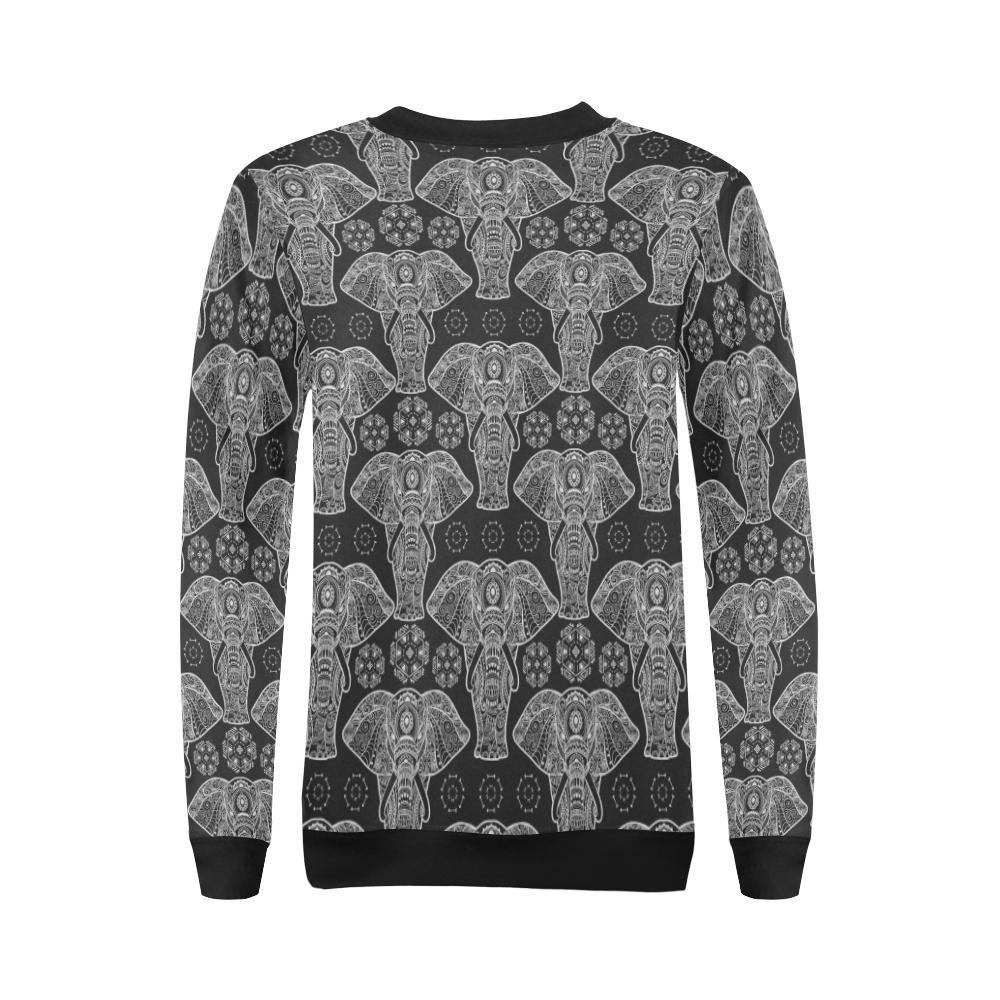 Black Elephant Mandala Print Women Crewneck Sweatshirt-grizzshop