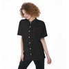 Black Glitter Texture Print Women's Short Sleeve Shirts-grizzshop