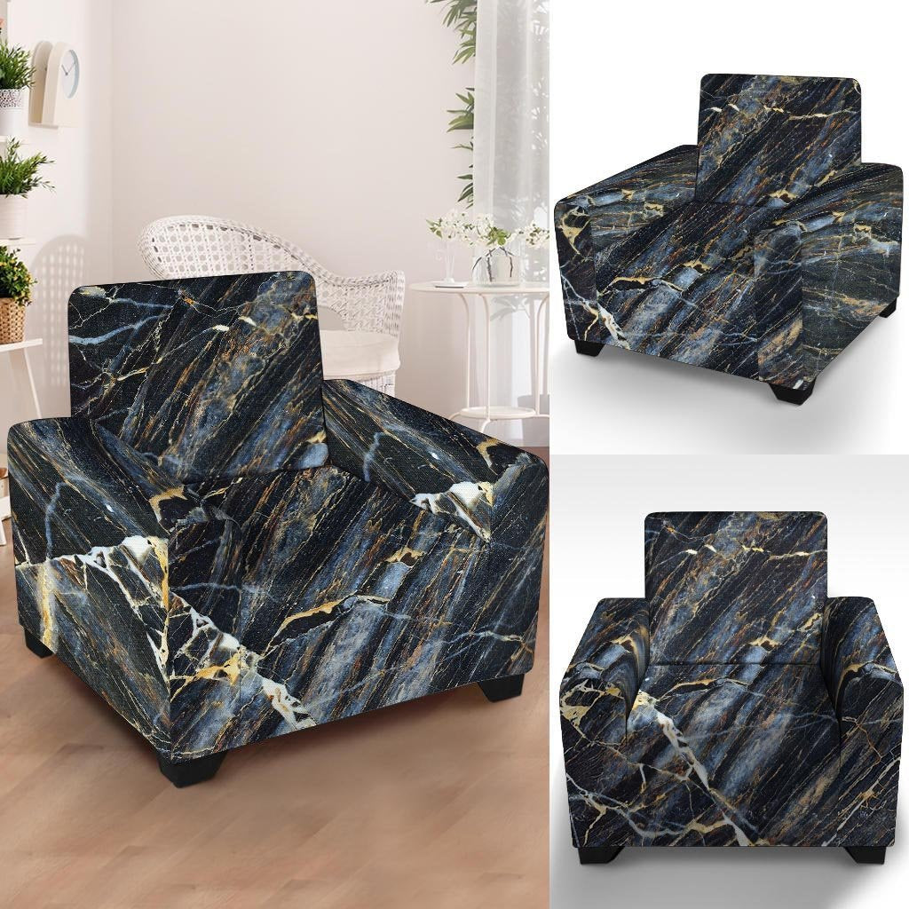 Black Gold Cracked Marble Armchair Cover-grizzshop