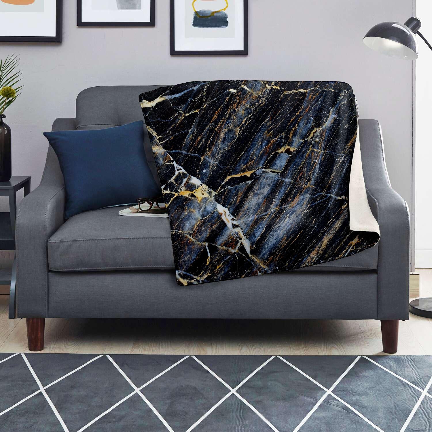 Black Gold Cracked Marble Blanket-grizzshop