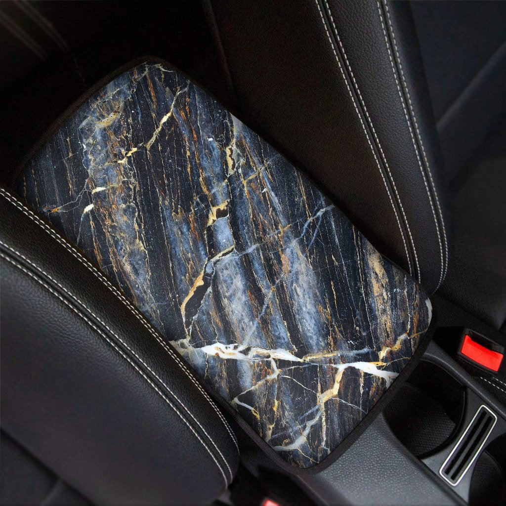 Black Gold Cracked Marble Car Console Cover-grizzshop