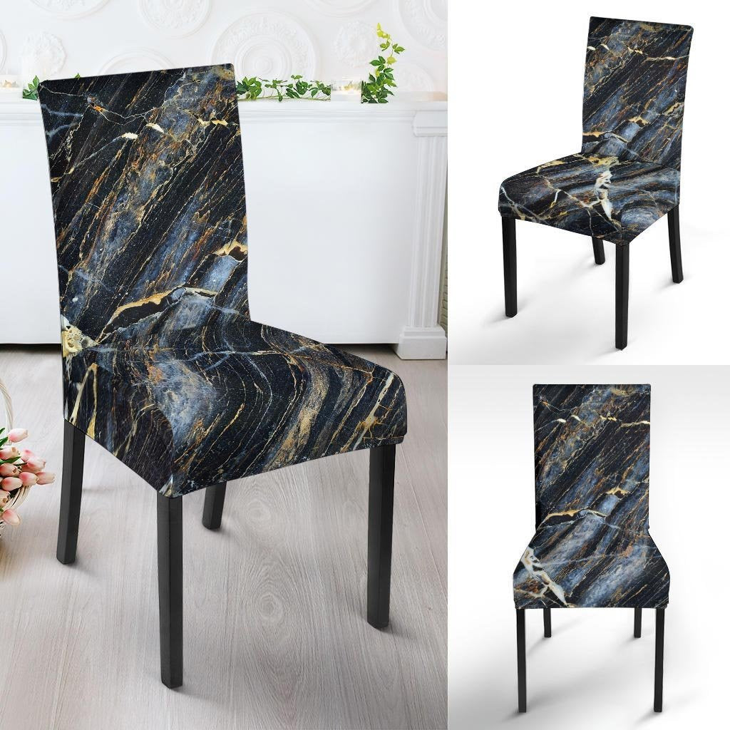 Black Gold Cracked Marble Chair Cover-grizzshop