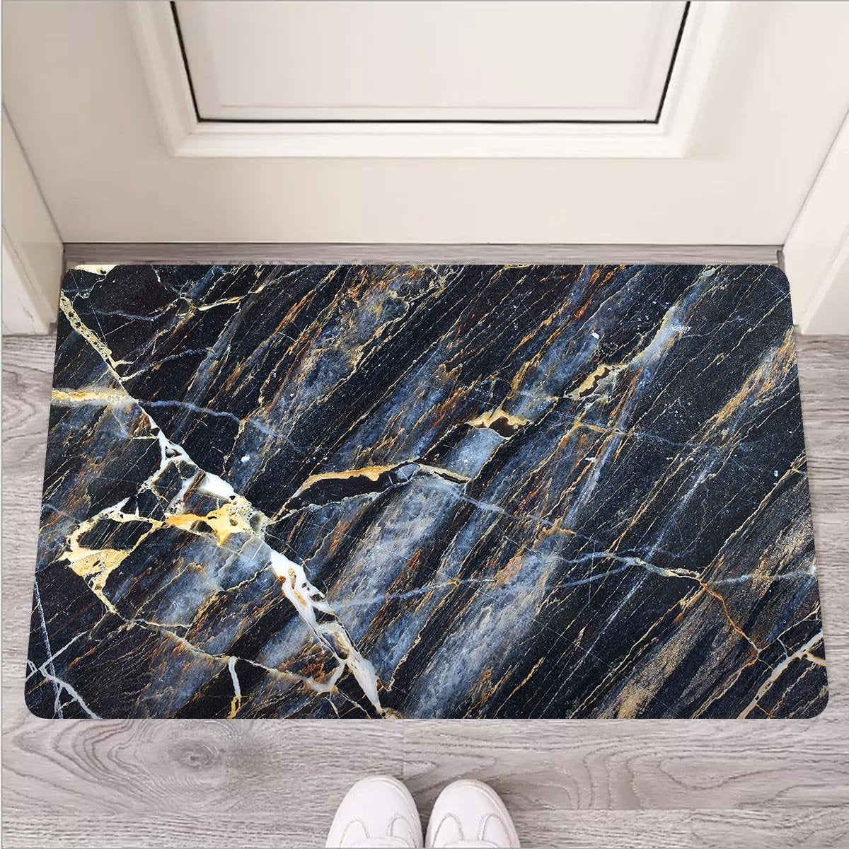 Black Gold Cracked Marble Door Mat-grizzshop