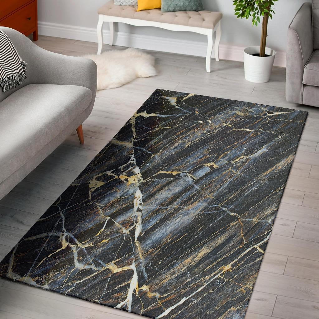 Black Gold Cracked Marble Floor Mat-grizzshop