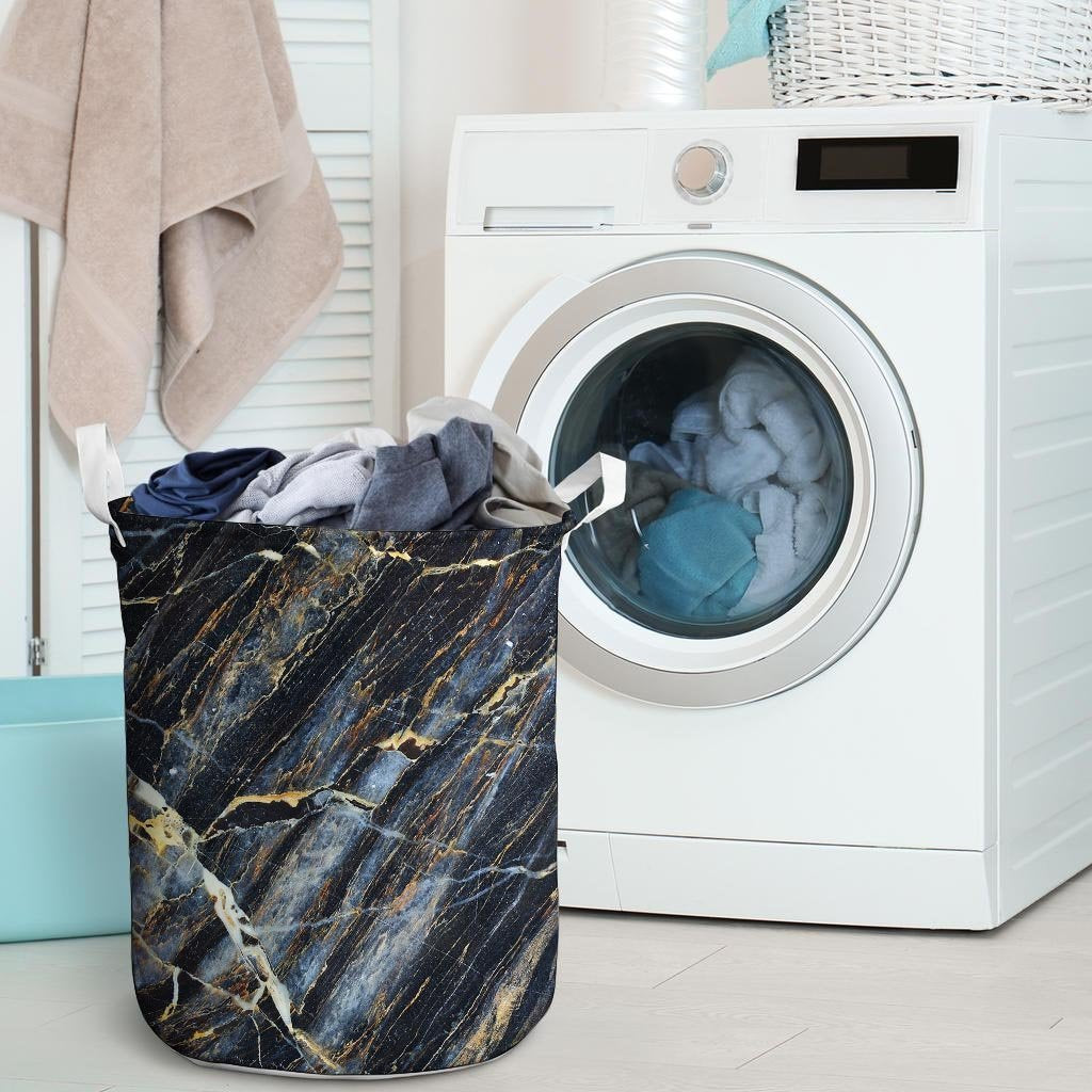 Black Gold Cracked Marble Laundry Basket-grizzshop