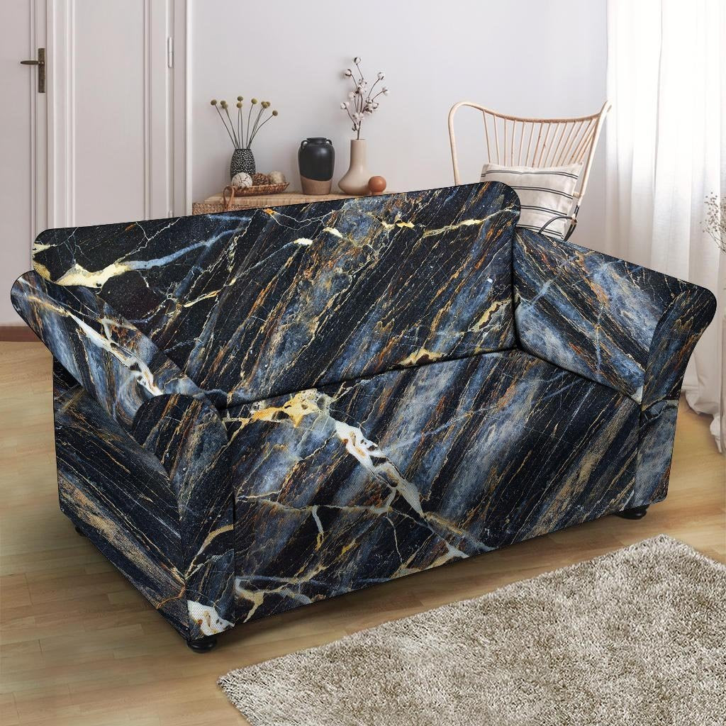 Black Gold Cracked Marble Loveseat Cover-grizzshop