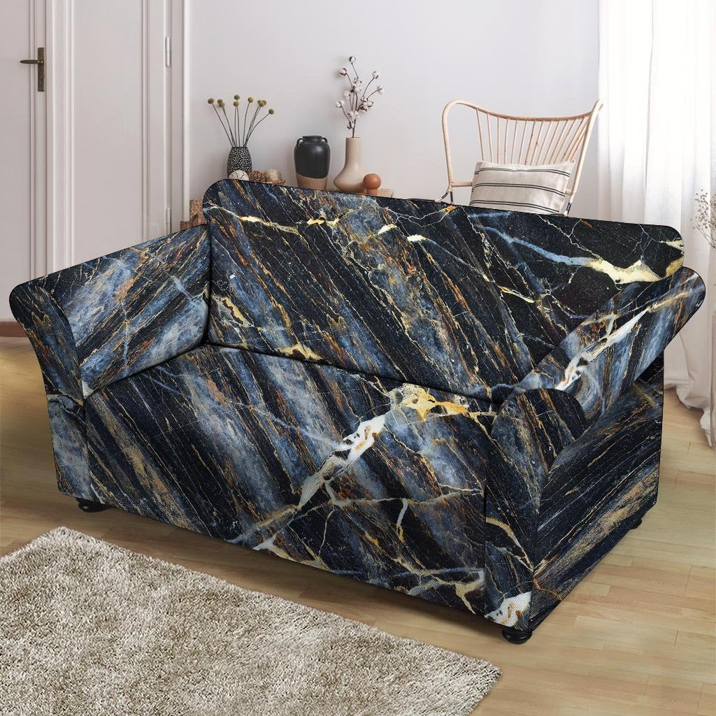 Black Gold Cracked Marble Loveseat Cover-grizzshop