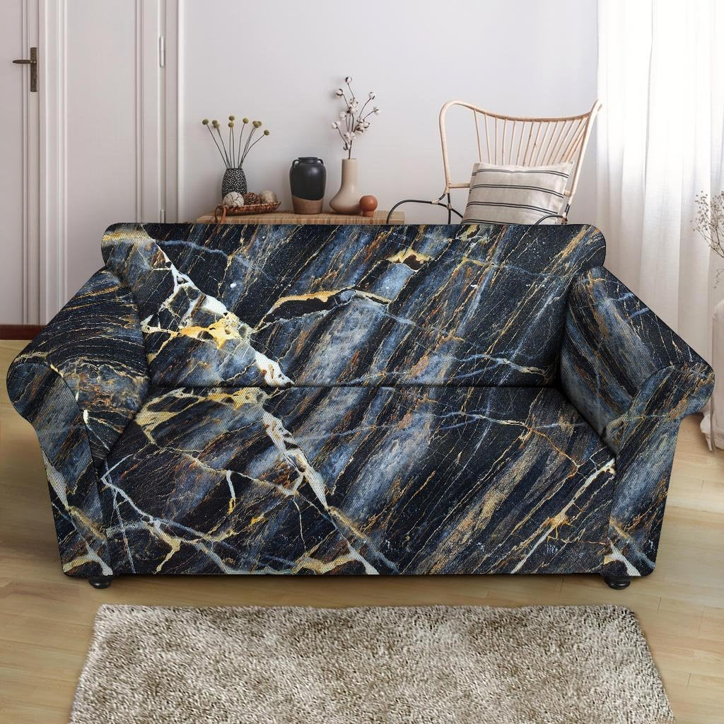 Black Gold Cracked Marble Loveseat Cover-grizzshop