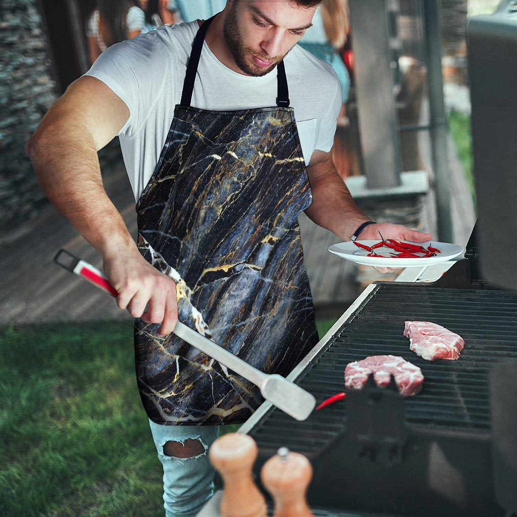 Black Gold Cracked Marble Men's Apron-grizzshop