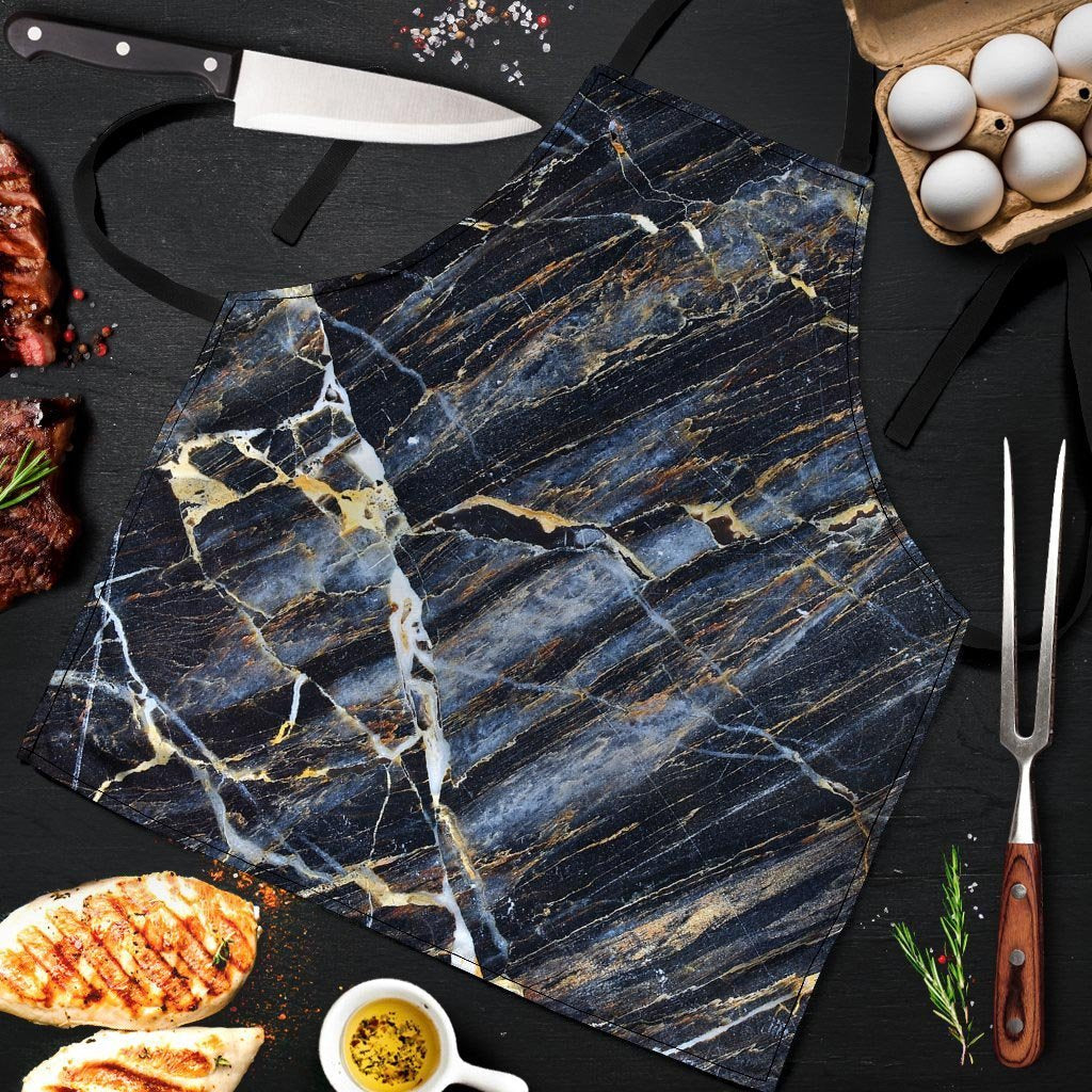 Black Gold Cracked Marble Men's Apron-grizzshop