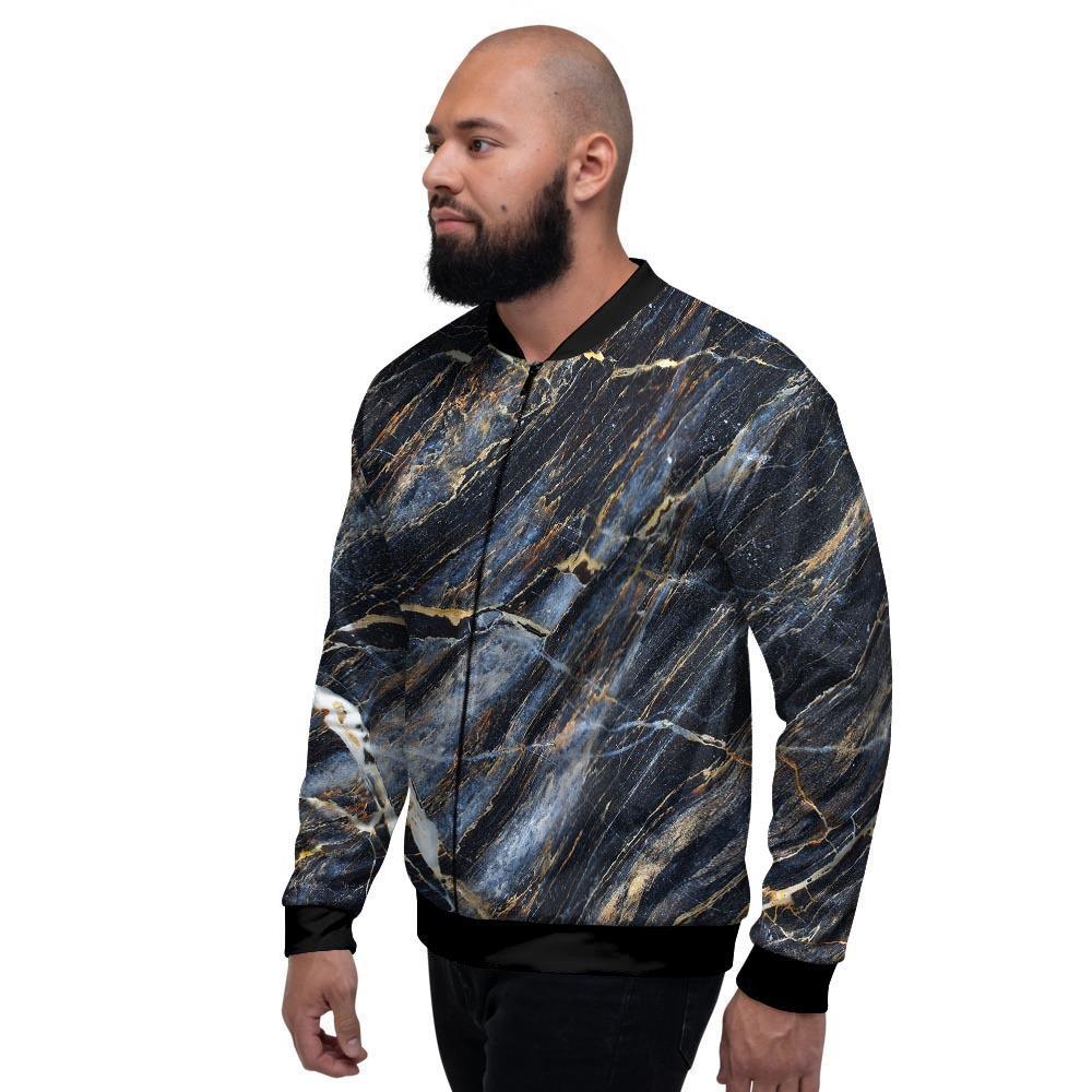 Black Gold Cracked Marble Men's Bomber Jacket-grizzshop