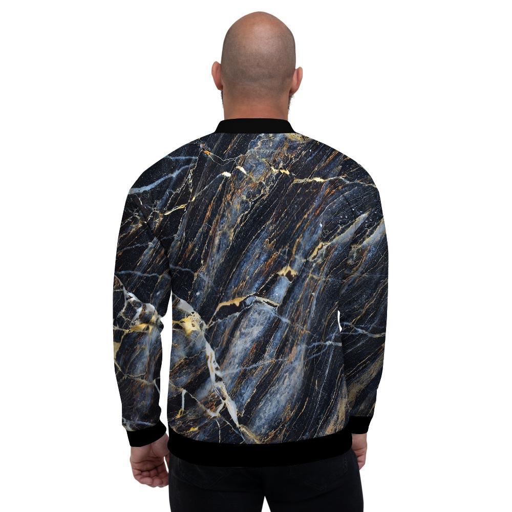 Black Gold Cracked Marble Men's Bomber Jacket-grizzshop