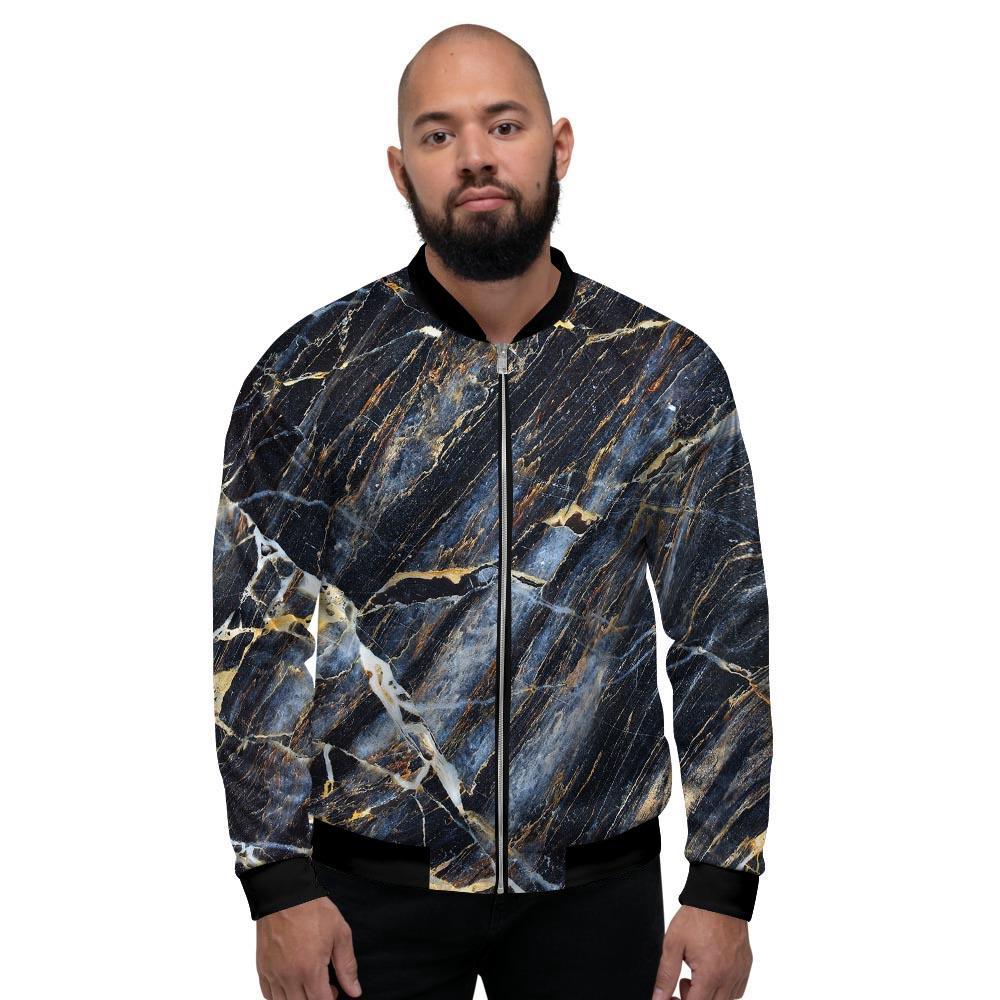 Black Gold Cracked Marble Men's Bomber Jacket-grizzshop