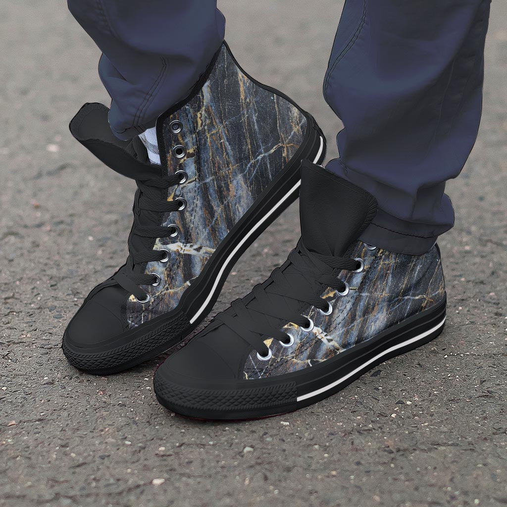 Black Gold Cracked Marble Men's High Top Shoes-grizzshop