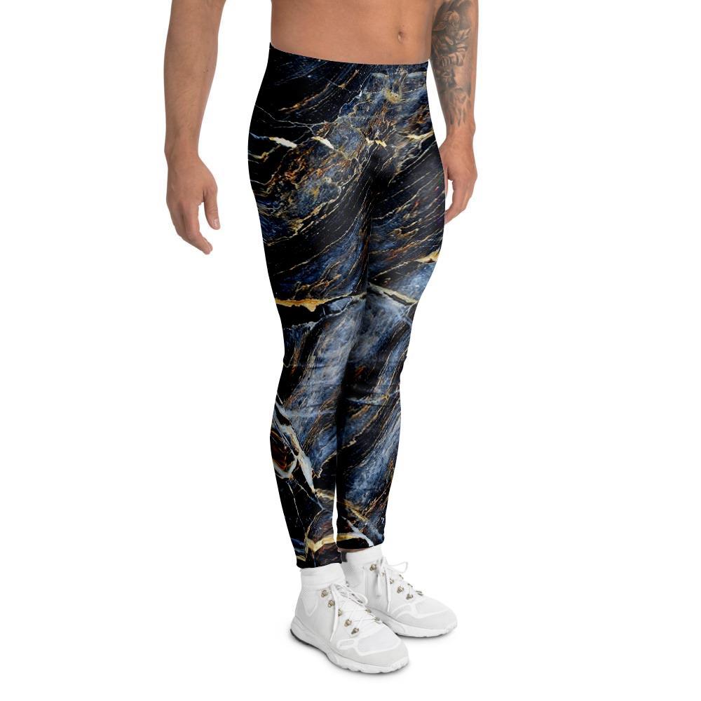 Black Gold Cracked Marble Men's Leggings-grizzshop