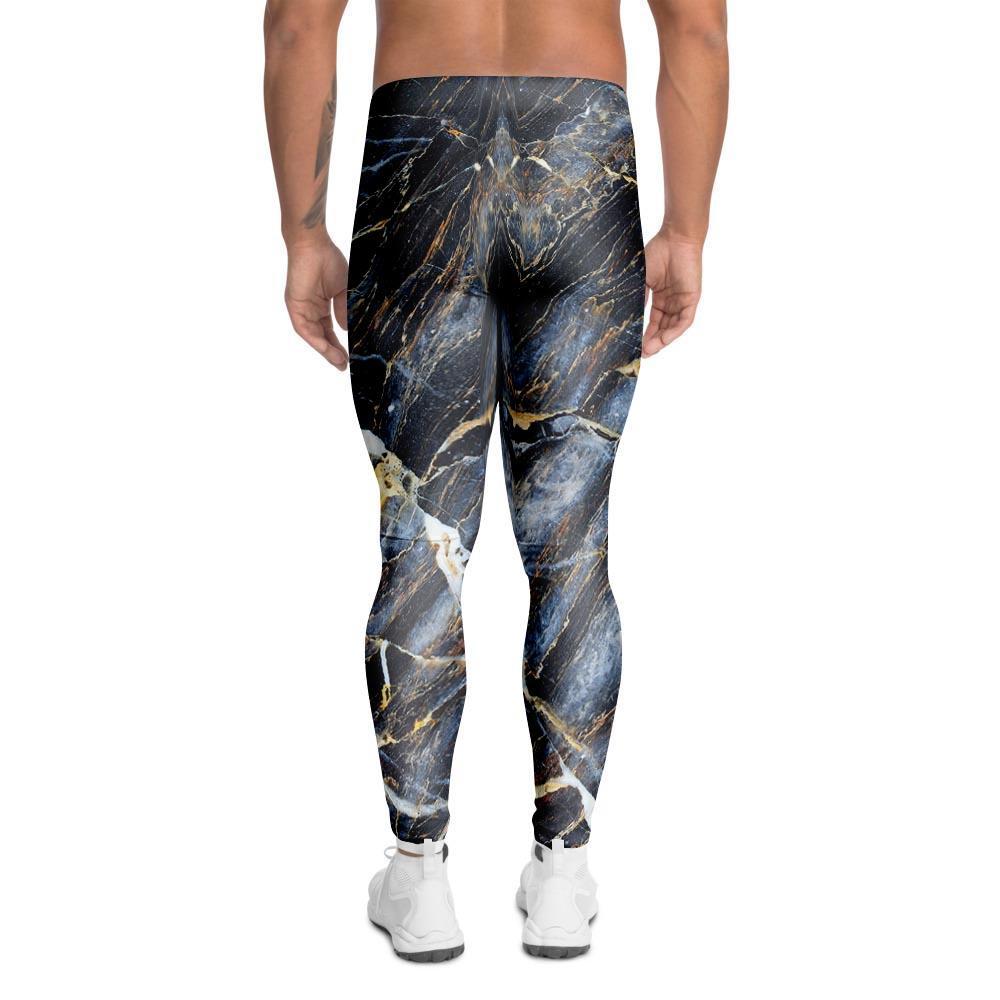 Black Gold Cracked Marble Men's Leggings-grizzshop