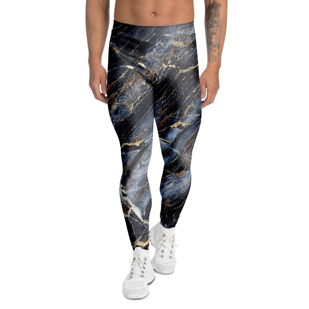 Black Gold Cracked Marble Men's Leggings-grizzshop