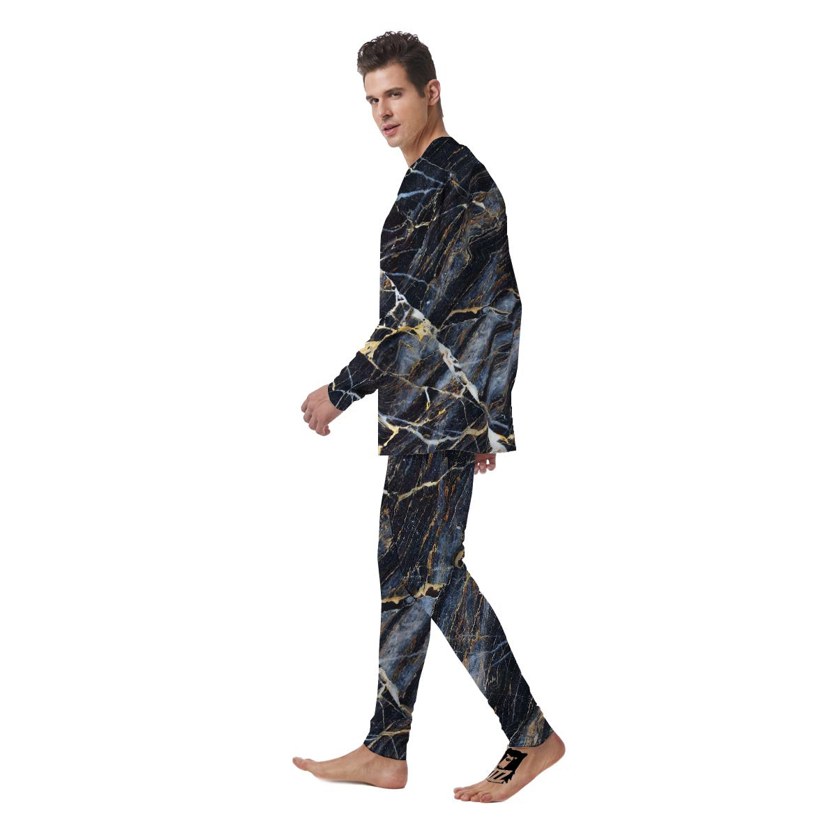 Black Gold Cracked Marble Men's Pajamas-grizzshop