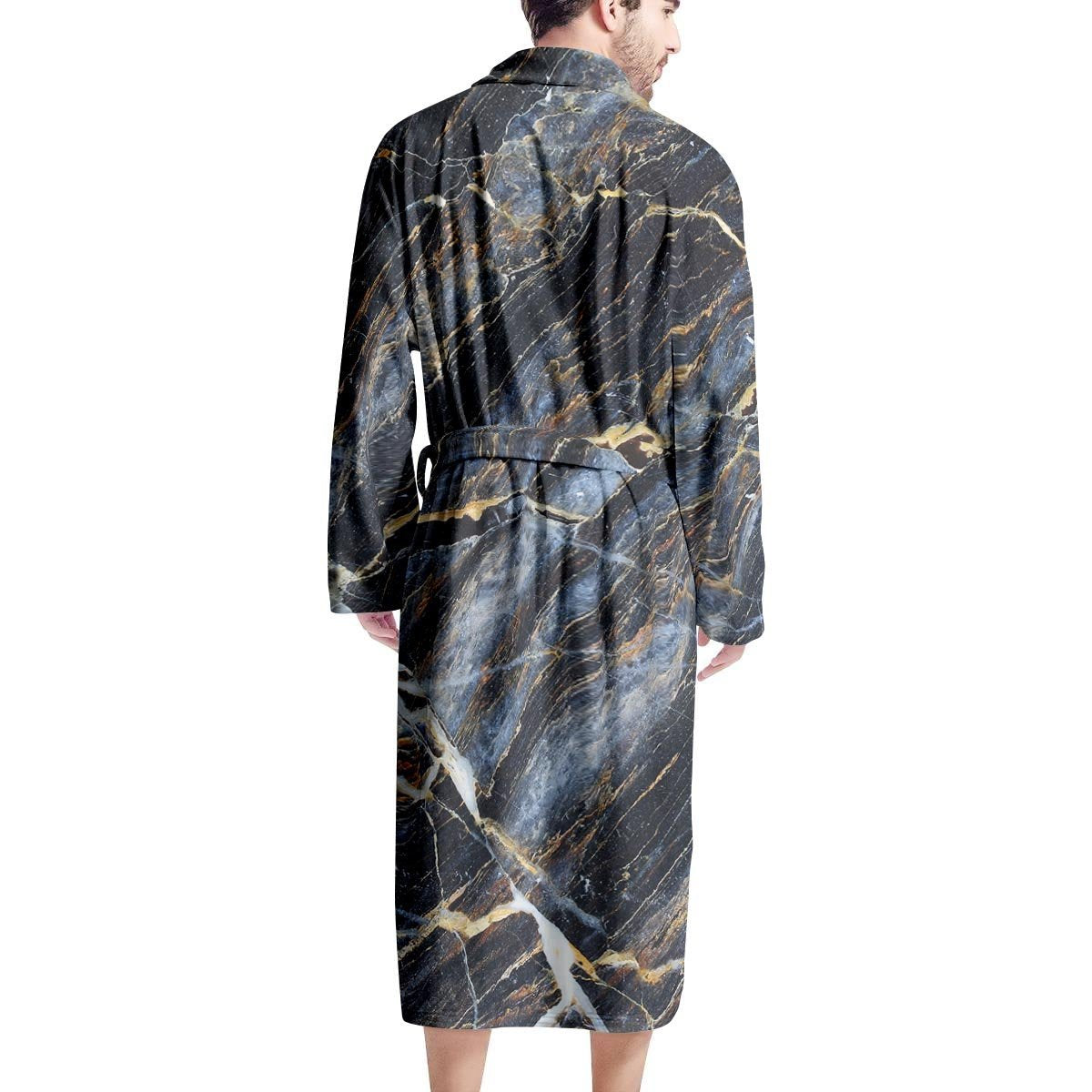 Black Gold Cracked Marble Men's Robe-grizzshop