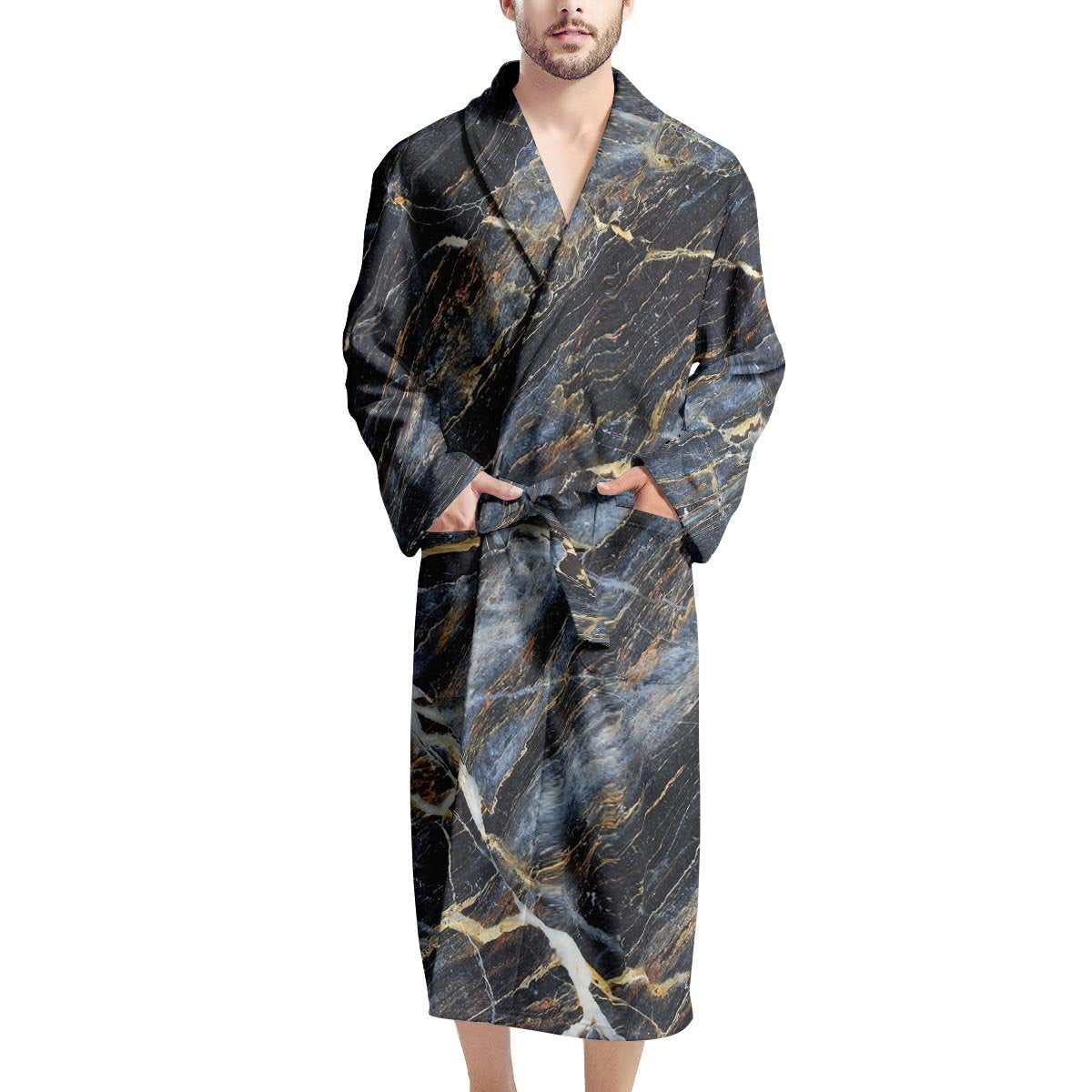 Black Gold Cracked Marble Men's Robe-grizzshop