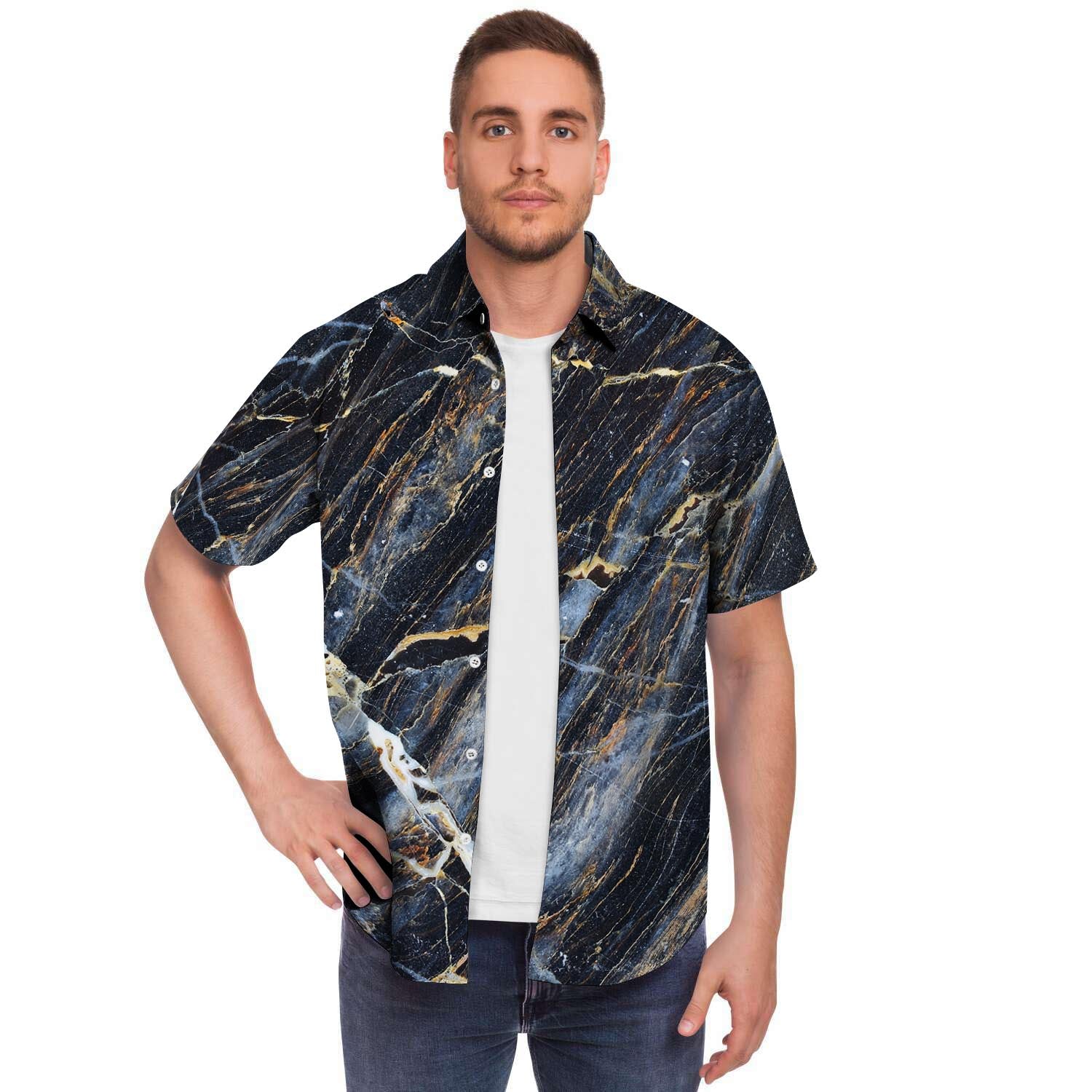 Black Gold Cracked Marble Men's Short Sleeve Shirt-grizzshop