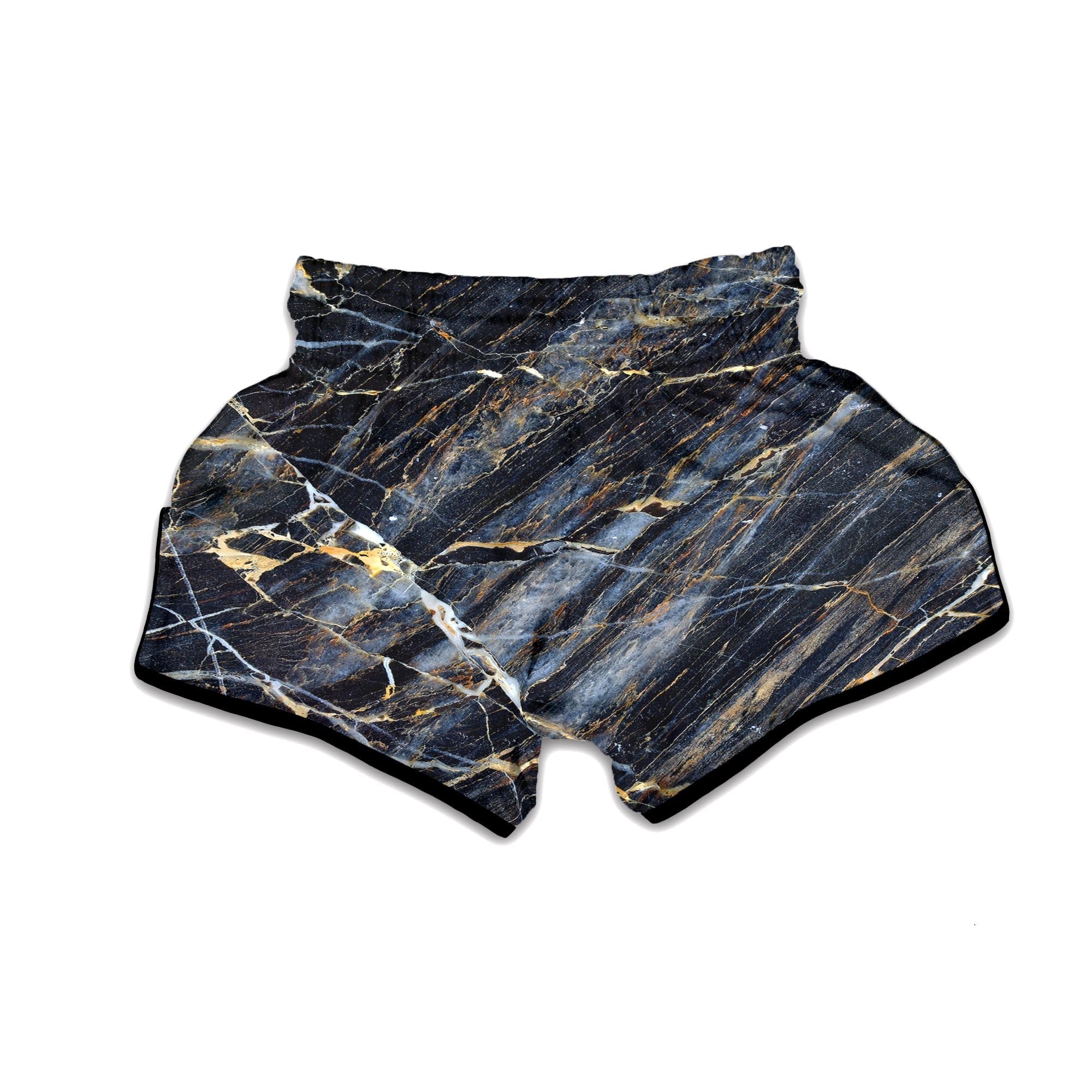 Black Gold Cracked Marble Muay Thai Boxing Shorts-grizzshop