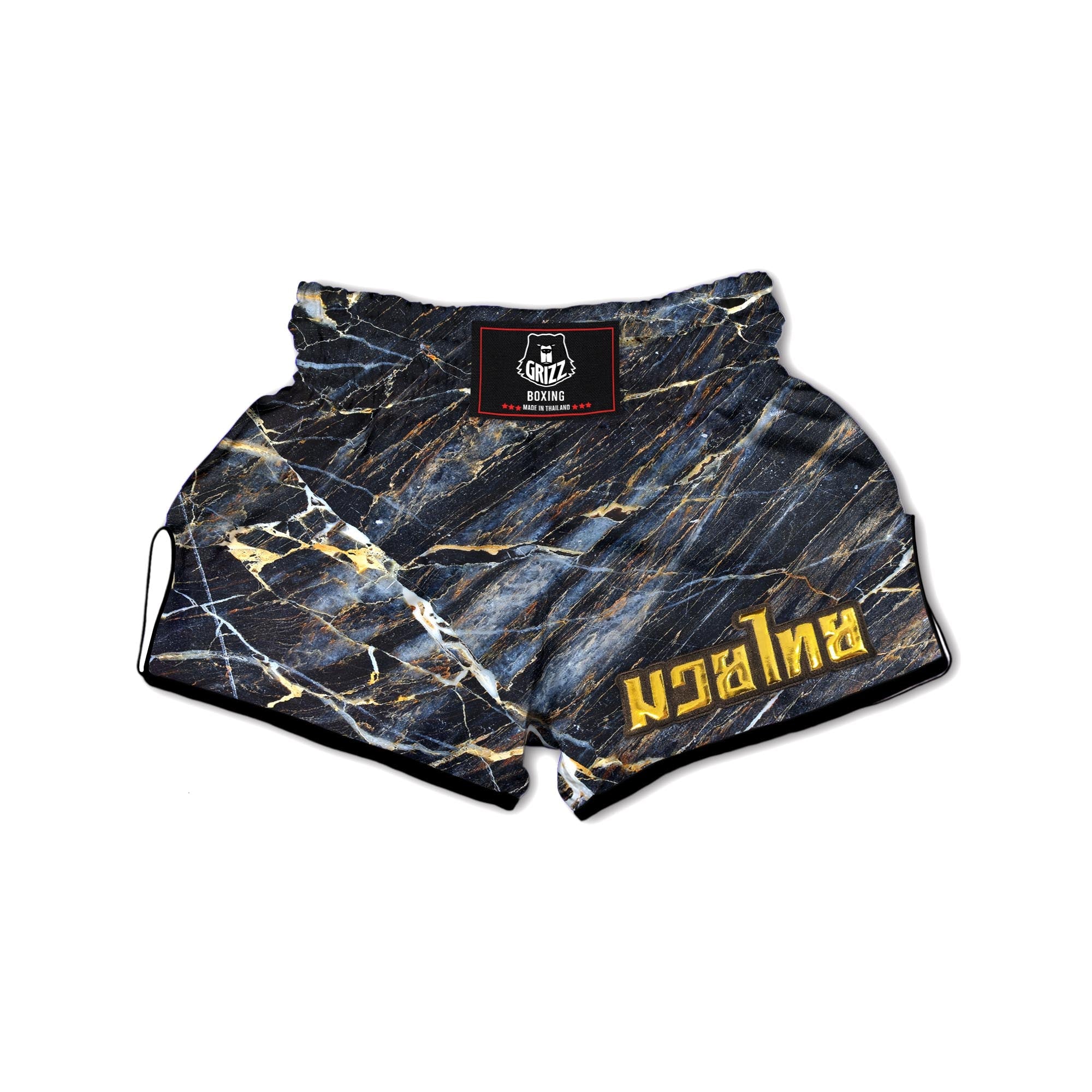 Black Gold Cracked Marble Muay Thai Boxing Shorts-grizzshop