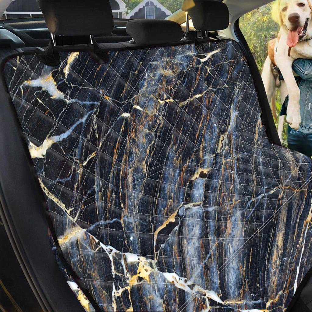 Black Gold Cracked Marble Pet Car Seat Cover-grizzshop