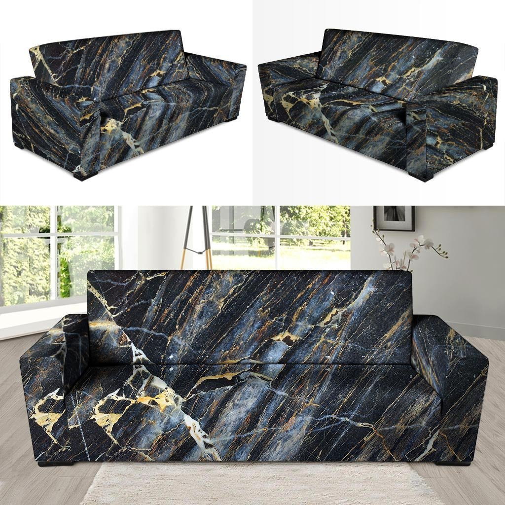 Black Gold Cracked Marble Sofa Cover-grizzshop