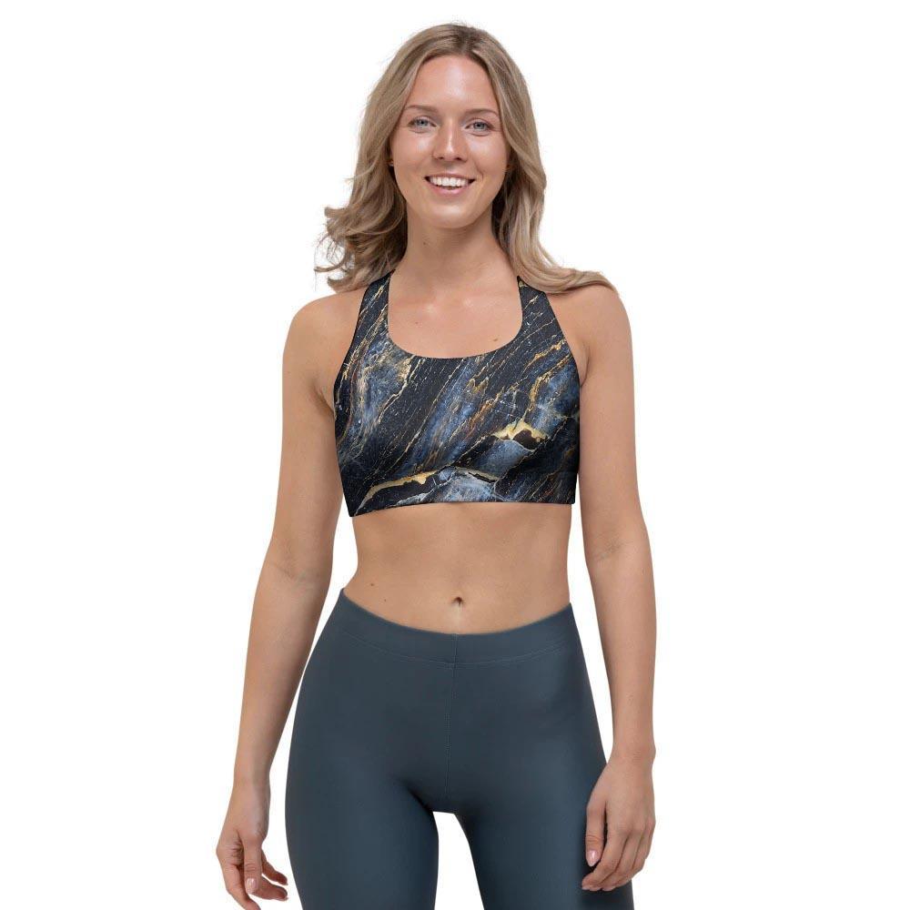 Black Gold Cracked Marble Sports Bra-grizzshop