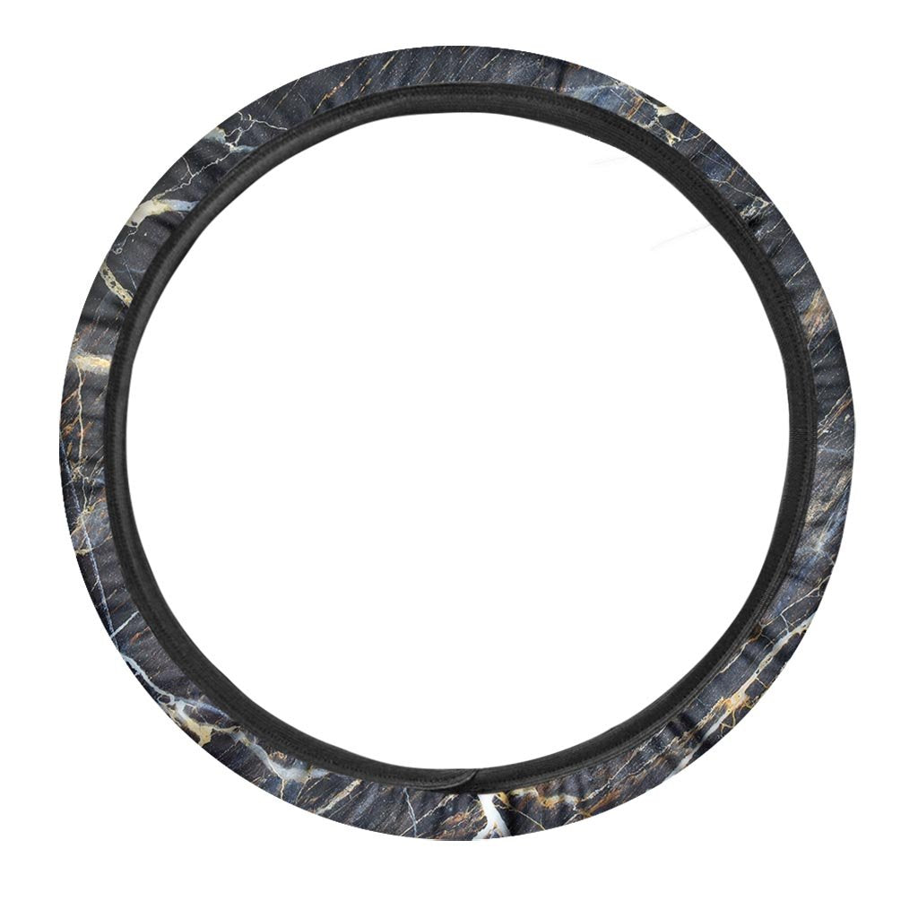 Black Gold Cracked Marble Steering Wheel Cover-grizzshop